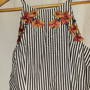 EUC I.N. San Francisco floral embroidery and pinstripes dress size 7